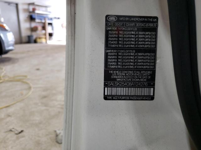 SALSK25408A124276 - 2008 LAND ROVER RANGE ROVE HSE WHITE photo 13