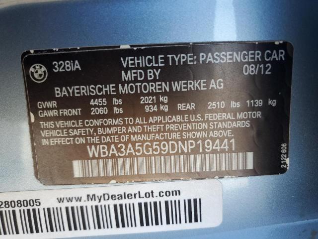 WBA3A5G59DNP19441 - 2013 BMW 328 I BLUE photo 12