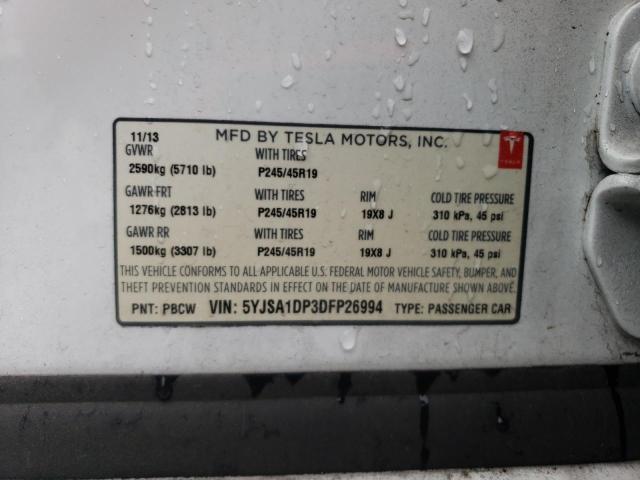 5YJSA1DP3DFP26994 - 2013 TESLA MODEL S 白色 照片 14