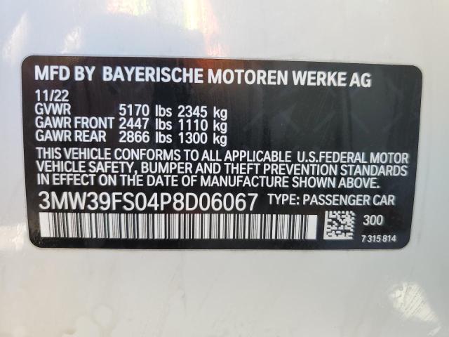 3MW39FS04P8D06067 - 2023 BMW 330XE WHITE photo 13