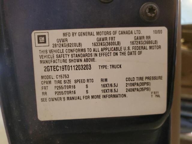 2GTEC19T011203203 - 2001 GMC NEW SIERRA C1500 BLUE photo 12