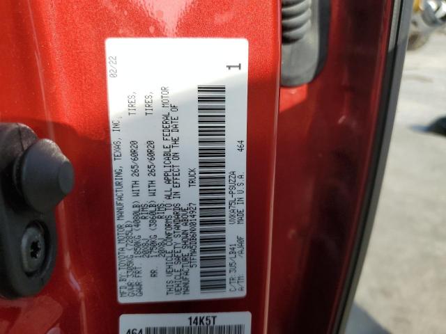 5TFMA5DB6NX014927 - 2022 TOYOTA TUNDRA CREWMAX PLATINUM 红色 照片 12