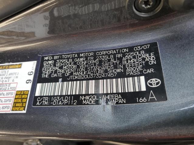 JTDKB20U373247457 - 2007 TOYOTA PRIUS GRAY photo 12