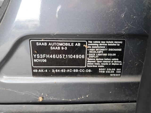 YS3FH46U571104906 - 2007 SAAB 9-3 AERO GRAY photo 12