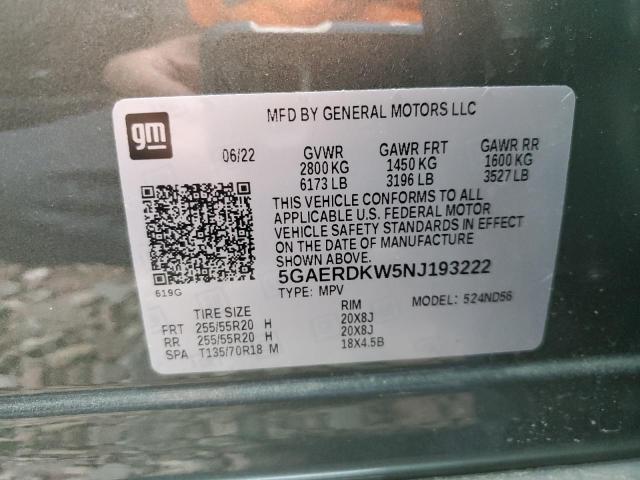 5GAERDKW5NJ193222 - 2022 BUICK ENCLAVE AVENIR 绿色 照片 12