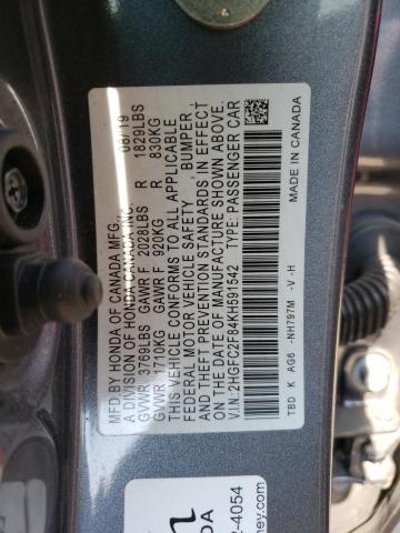 2HGFC2F84KH591542 - 2019 HONDA CIVIC SPORT GRAY photo 13