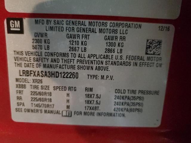 LRBFXASA3HD122260 - 2017 BUICK ENVISION PREFERRED RED photo 12