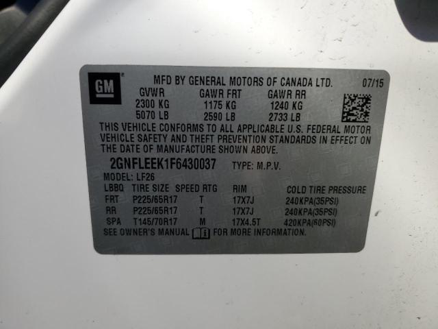 2GNFLEEK1F6430037 - 2015 CHEVROLET EQUINOX LS WHITE photo 13