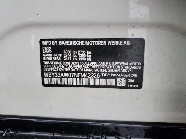 WBY33AW07NFM42326 - 2022 BMW I4 M50 WHITE photo 12