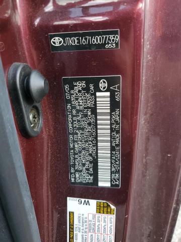 JTKDE167160077359 - 2006 TOYOTA SCION TC იასამნისფერი ფოტო 12