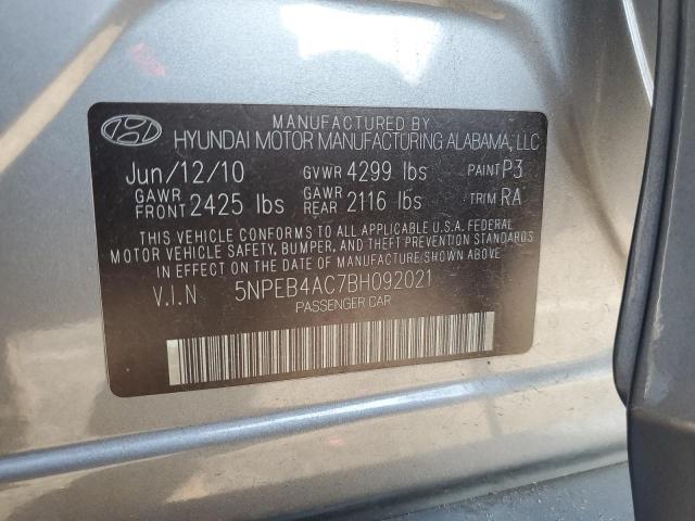 5NPEB4AC7BH092021 - 2011 HYUNDAI SONATA GLS GRAY photo 12