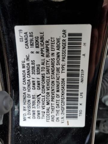 2HGFC2F67KH545394 - 2019 HONDA CIVIC LX BLACK photo 12