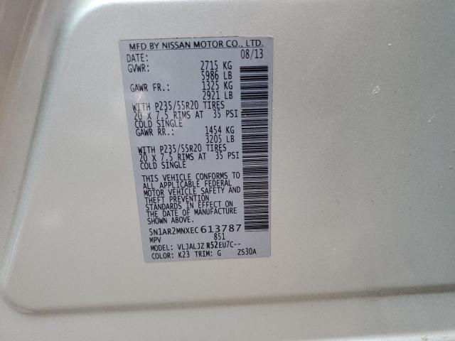 5N1AR2MNXEC613787 - 2014 NISSAN PATHFINDER S SILVER photo 12