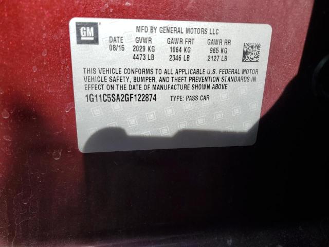 1G11C5SA2GF122874 - 2016 CHEVROLET MALIBU LIM LT 红色 照片 12
