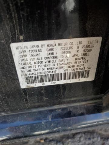 JH4CL96835C005445 - 2005 ACURA TSX BLACK photo 12