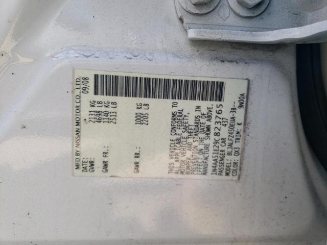 1N4AA51E29C823765 - 2009 NISSAN MAXIMA S WHITE photo 12