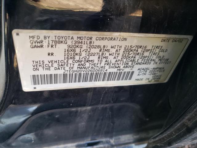 JTEGH20V226006814 - 2002 TOYOTA RAV4 BLACK photo 12