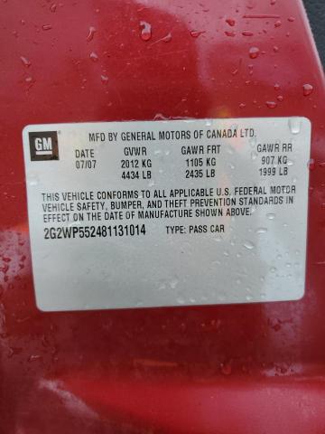 2G2WP552481131014 - 2008 PONTIAC GRAND PRIX 勃艮第红 照片 12