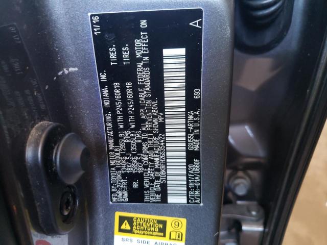 5TDBKRFH2GS354422 - 2016 TOYOTA HIGHLANDER LE CHARCOAL photo 13