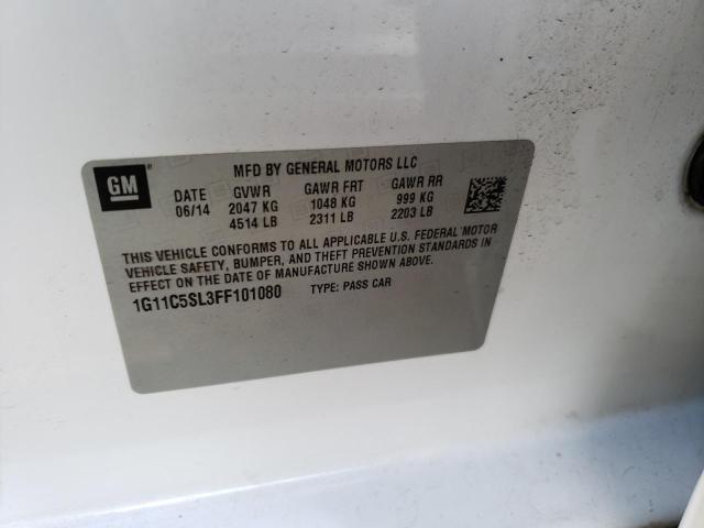 1G11C5SL3FF101080 - 2015 CHEVROLET MALIBU 1LT WHITE photo 13