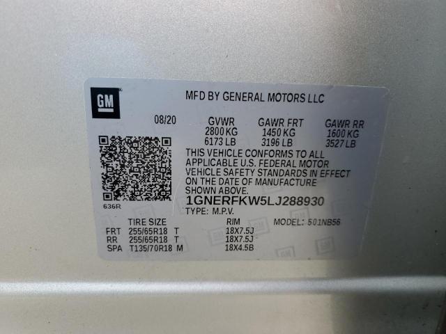 1GNERFKW5LJ288930 - 2020 CHEVROLET TRAVERSE LS SILVER photo 12