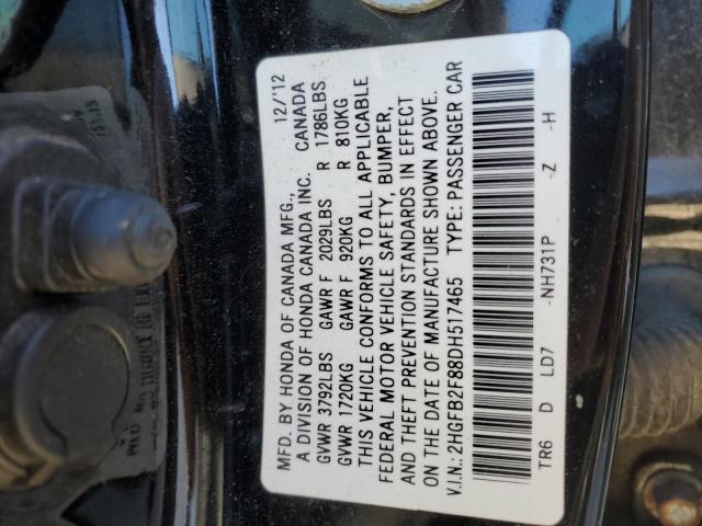 2HGFB2F88DH517465 - 2013 HONDA CIVIC EX BLACK photo 12