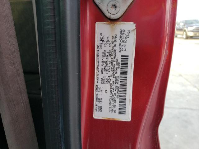 5TESM92N51Z760291 - 2001 TOYOTA TACOMA XTRACAB PRERUNNER ბურგუნდია ფოტო 12