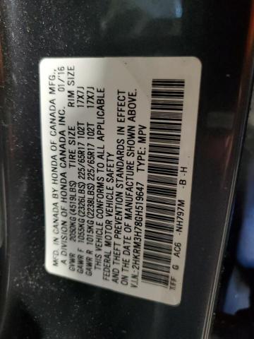 2HKRM3H78GH519647 - 2016 HONDA CR-V EXL GRAY photo 12