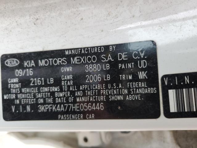 3KPFK4A77HE056446 - 2017 KIA FORTE LX WHITE photo 12