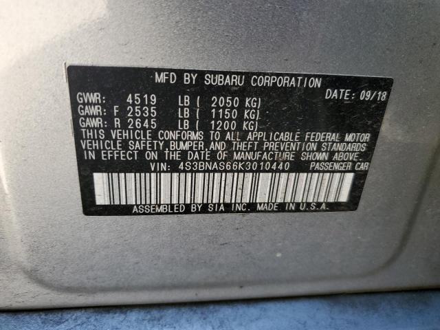 4S3BNAS66K3010440 - 2019 SUBARU LEGACY SPORT SILVER photo 13