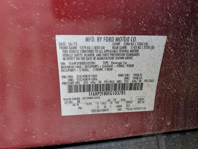 1FAHP2F80EG103785 - 2014 FORD TAURUS LIMITED RED photo 12