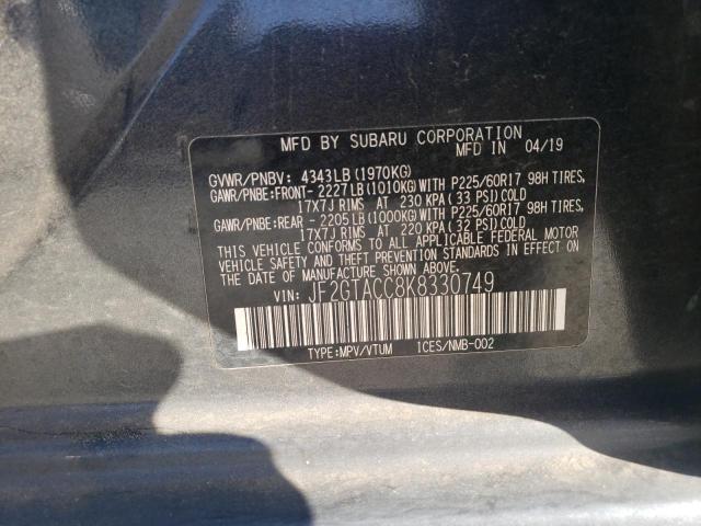 JF2GTACC8K8330749 - 2019 SUBARU CROSSTREK PREMIUM 黑色 照片 13