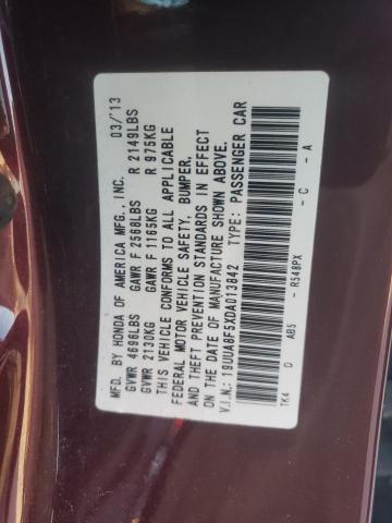 19UUA8F5XDA013842 - 2013 ACURA TL TECH MAROON photo 12