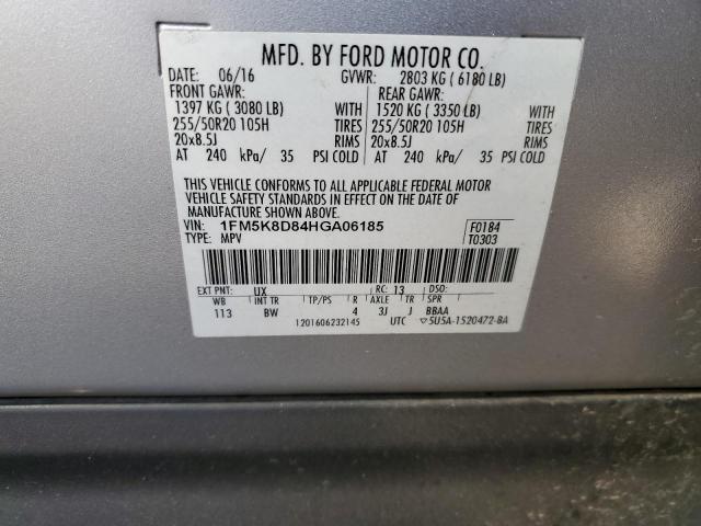 1FM5K8D84HGA06185 - 2017 FORD EXPLORER XLT SILVER photo 13