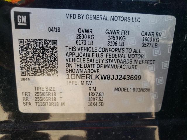 1GNERLKW8JJ243699 - 2018 CHEVROLET TRAVERSE LS BLACK photo 10