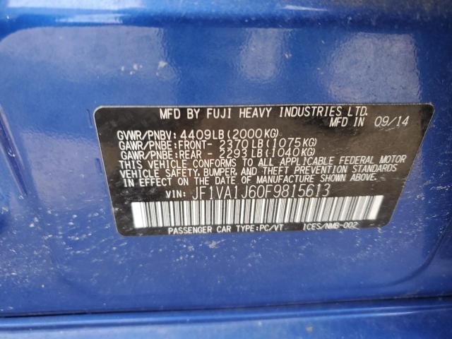 JF1VA1J60F9815613 - 2015 SUBARU WRX LIMITED BLUE photo 12