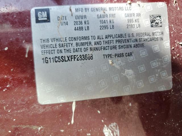 1G11C5SLXFF233608 - 2015 CHEVROLET MALIBU 1LT ბურგუნდია ფოტო 12