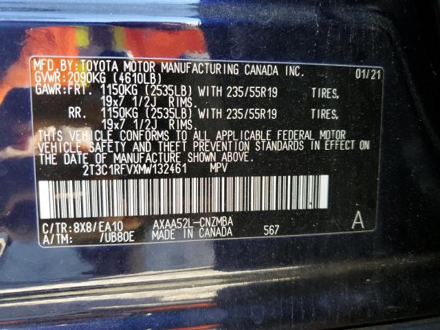 2T3C1RFVXMW132461 - 2021 TOYOTA RAV4 XLE PREMIUM BLUE photo 12