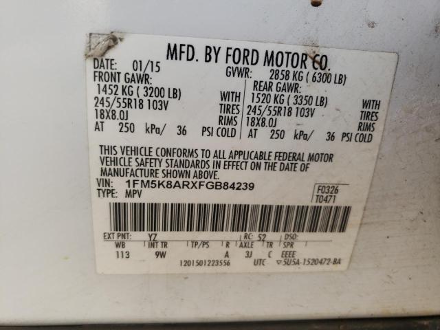 1FM5K8ARXFGB84239 - 2015 FORD EXPLORER POLICE INTERCEPTOR Սպիտակ լուսանկար 13