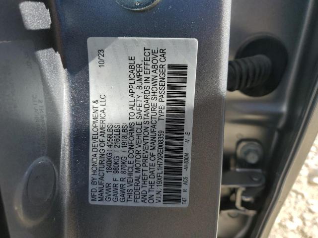 19XFL1H7XRE008359 - 2024 HONDA CIVIC EXL SILVER photo 12
