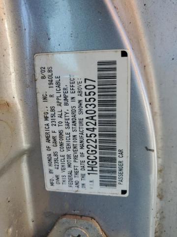 1HGCG22542A035507 - 2002 HONDA ACCORD EX SILVER photo 12