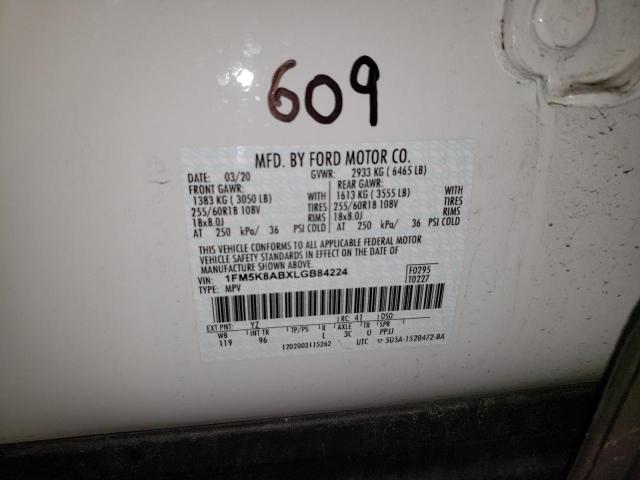 1FM5K8ABXLGB84224 - 2020 FORD EXPLORER POLICE INTERCEPTOR WHITE photo 12