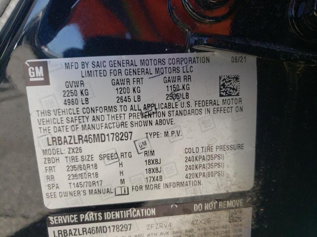 LRBAZLR46MD178297 - 2021 BUICK ENVISION PREFERRED BLACK photo 12