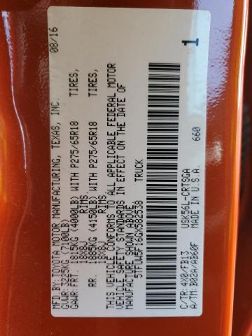 5TFUW5F16GX582538 - 2016 TOYOTA TUNDRA DOUBLE CAB SR/SR5 ORANGE photo 12