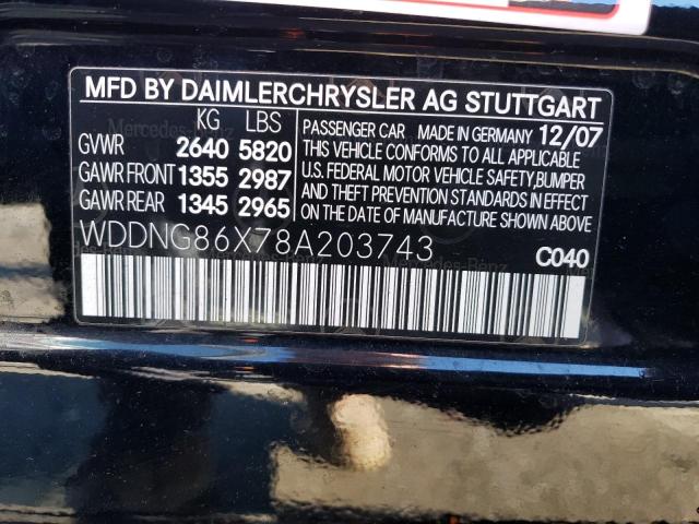 WDDNG86X78A203743 - 2008 MERCEDES-BENZ S 550 4MATIC BLACK photo 12