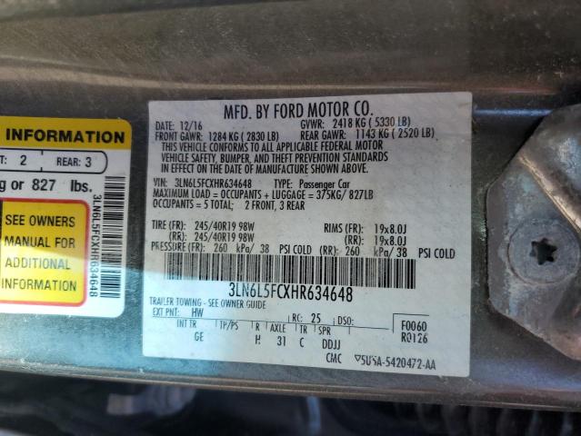 3LN6L5FCXHR634648 - 2017 LINCOLN MKZ RESERVE ნაცრისფერი ფოტო 13