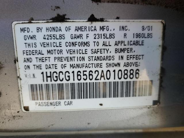 1HGCG16562A010886 - 2002 HONDA ACCORD EX SILVER photo 13