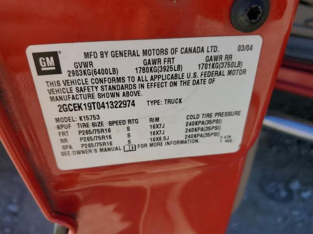 2GCEK19T041322974 - 2004 CHEVROLET SILVERADO K1500 RED photo 12