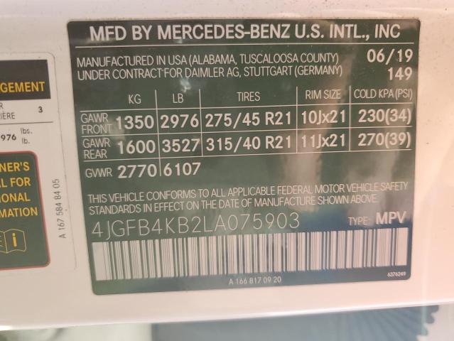 4JGFB4KB2LA075903 - 2020 MERCEDES-BENZ GLE 350 4MATIC WHITE photo 13