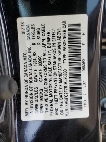 2HGFC2F78JH526800 - 2018 HONDA CIVIC EX BLACK photo 13